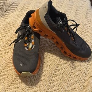 On Running Gray and Orange Athletic Shoes with Mesh Upper 10